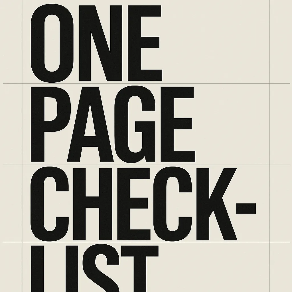 typographic poster with one page checklist text