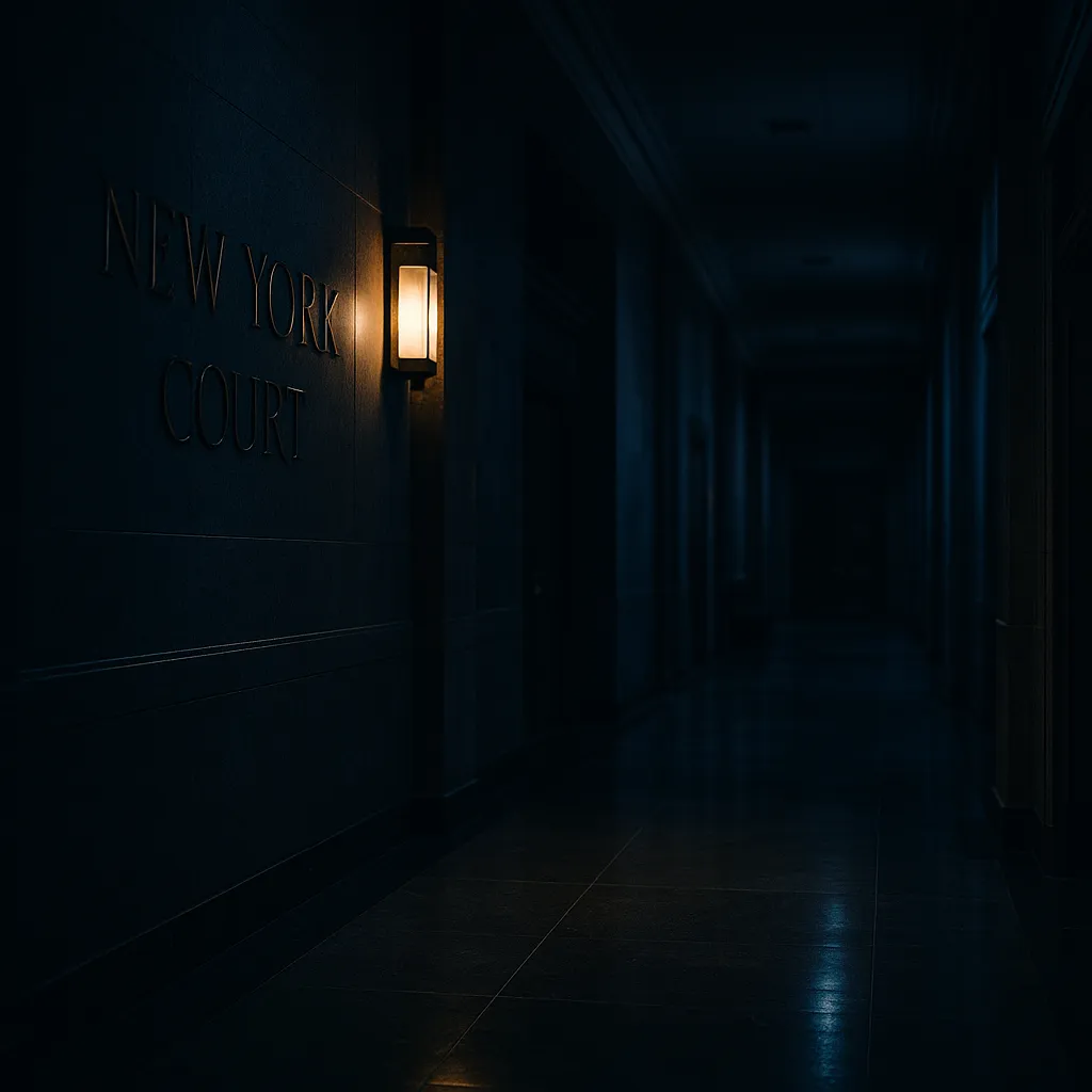 empty courthouse corridor with amber light