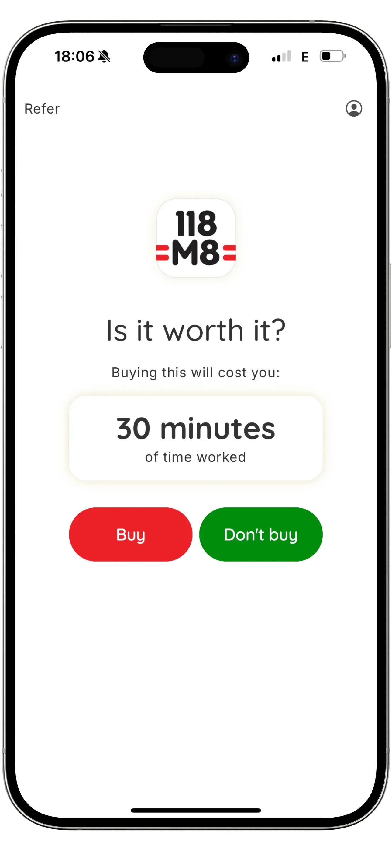 purchase reflection app screen