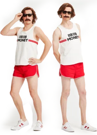 two 118 118 money mascots standing