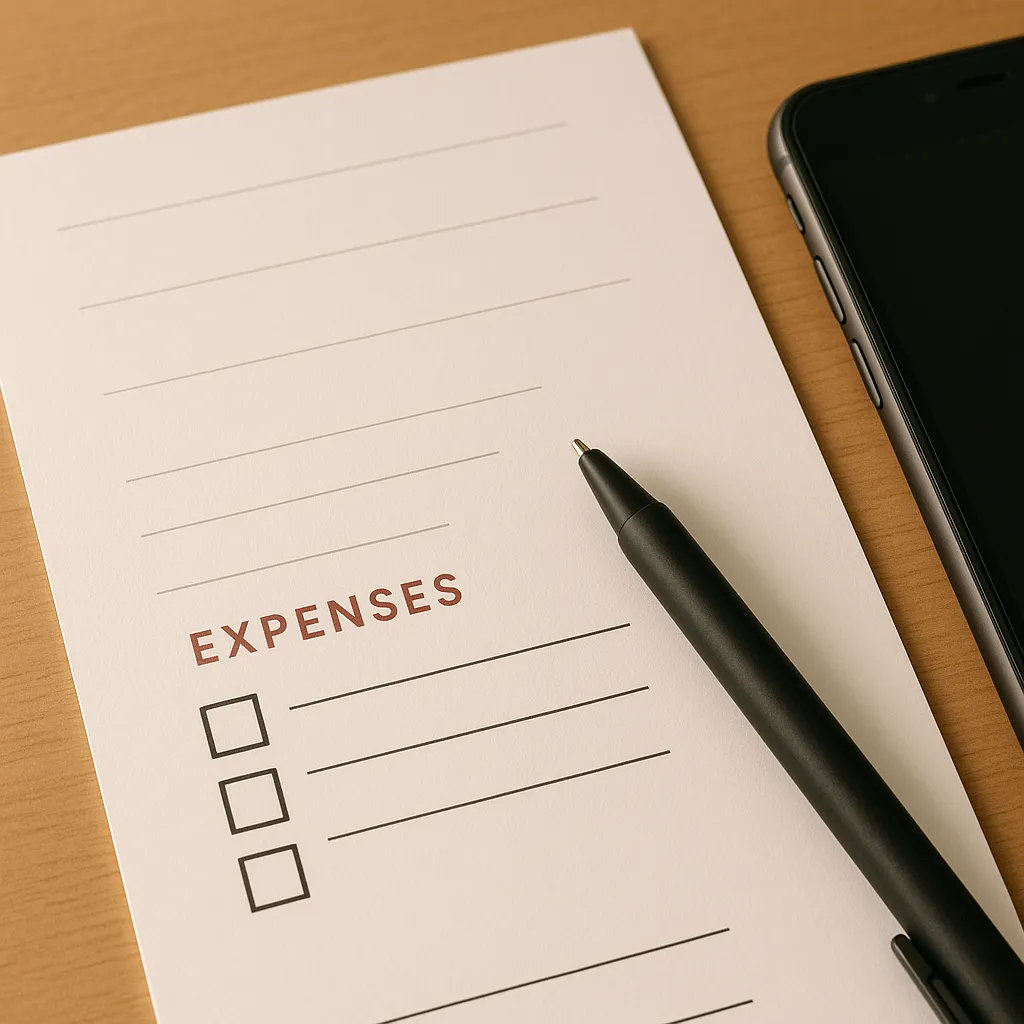 checklist on paper with a pen and a phone on a desk