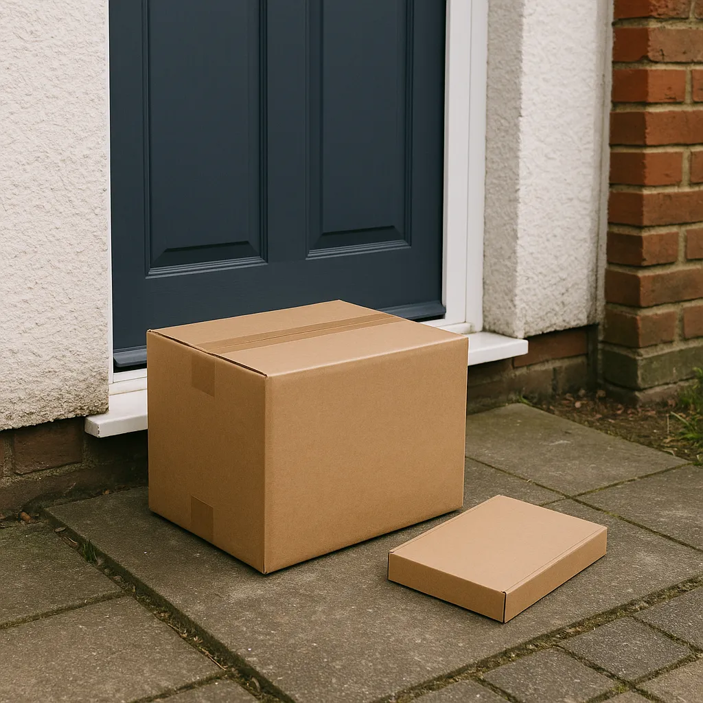 delivery box on a doorstep with a small electronics parcel