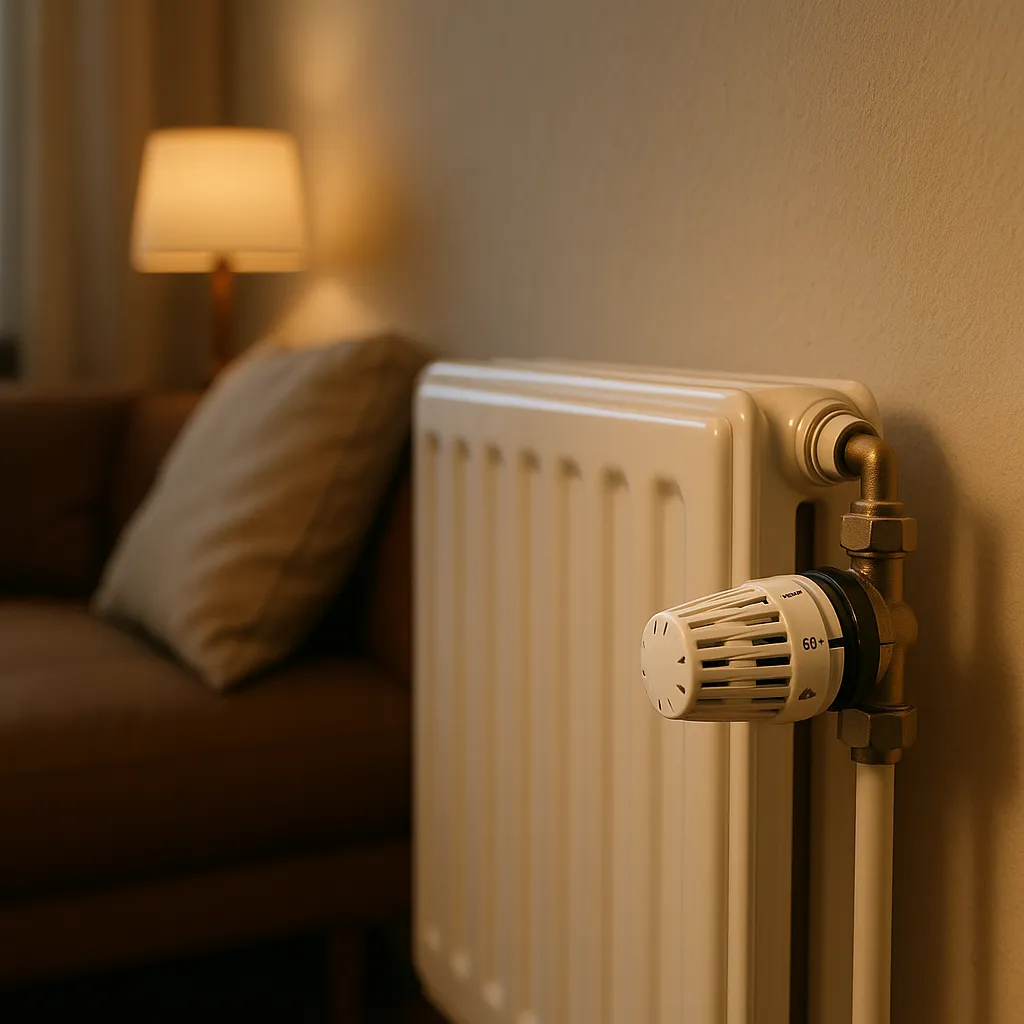 radiator with a thermostatic valve in a living room